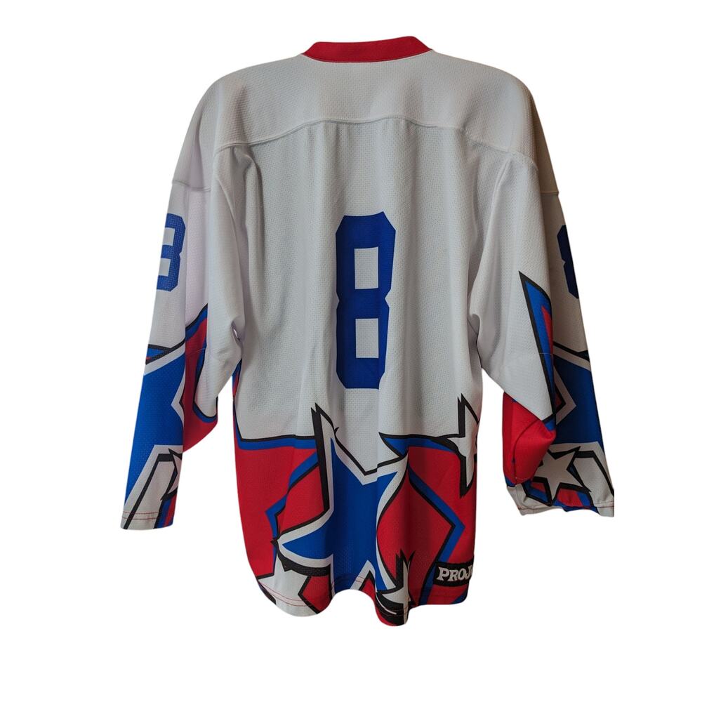 Projoy Hockey Jersey #8 Adult Large White Red Blue Stars Graphic Canada Vintage - Picture 12 of 16